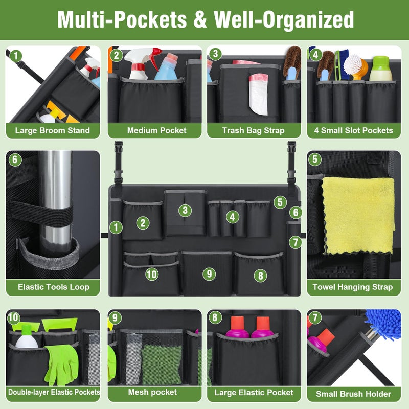 Speqerk Trash Can Caddy Bags Fit 32-55 Gallon Garbage Bin, Garbage Bin Caddy Bag with 13 Pockets Compatible with Brute & Uline, Commercial Cleaning Supplies Organizer Bag & Janitorial Duties(1PCS) - Image 4